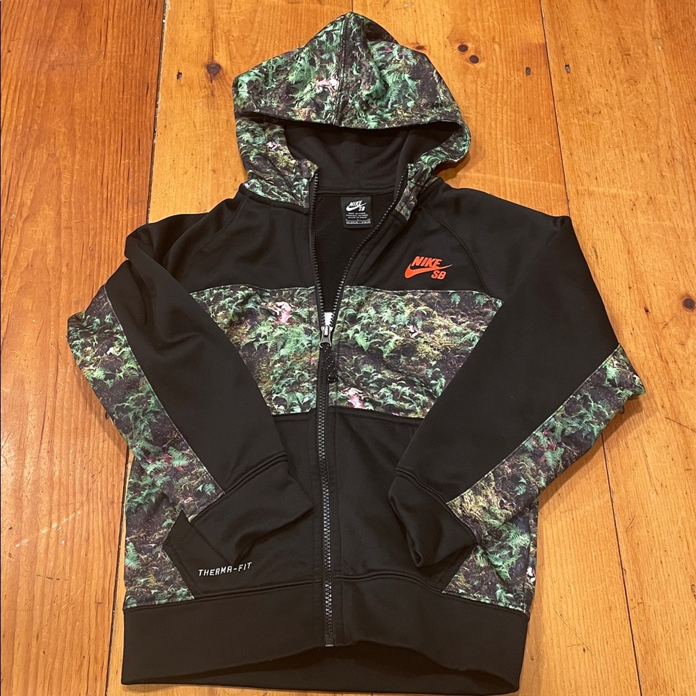 Nike Skateboarding Hoodie Sweatshirt Full Fern Camo Black Green Size Small